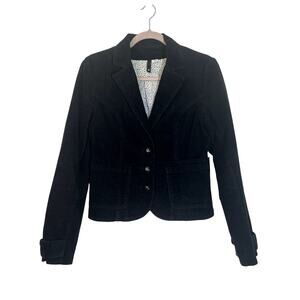 H&M Black Corduroy Cropped 3 Button Closure Lined 3 Pockets Blazer Jacket Size 6